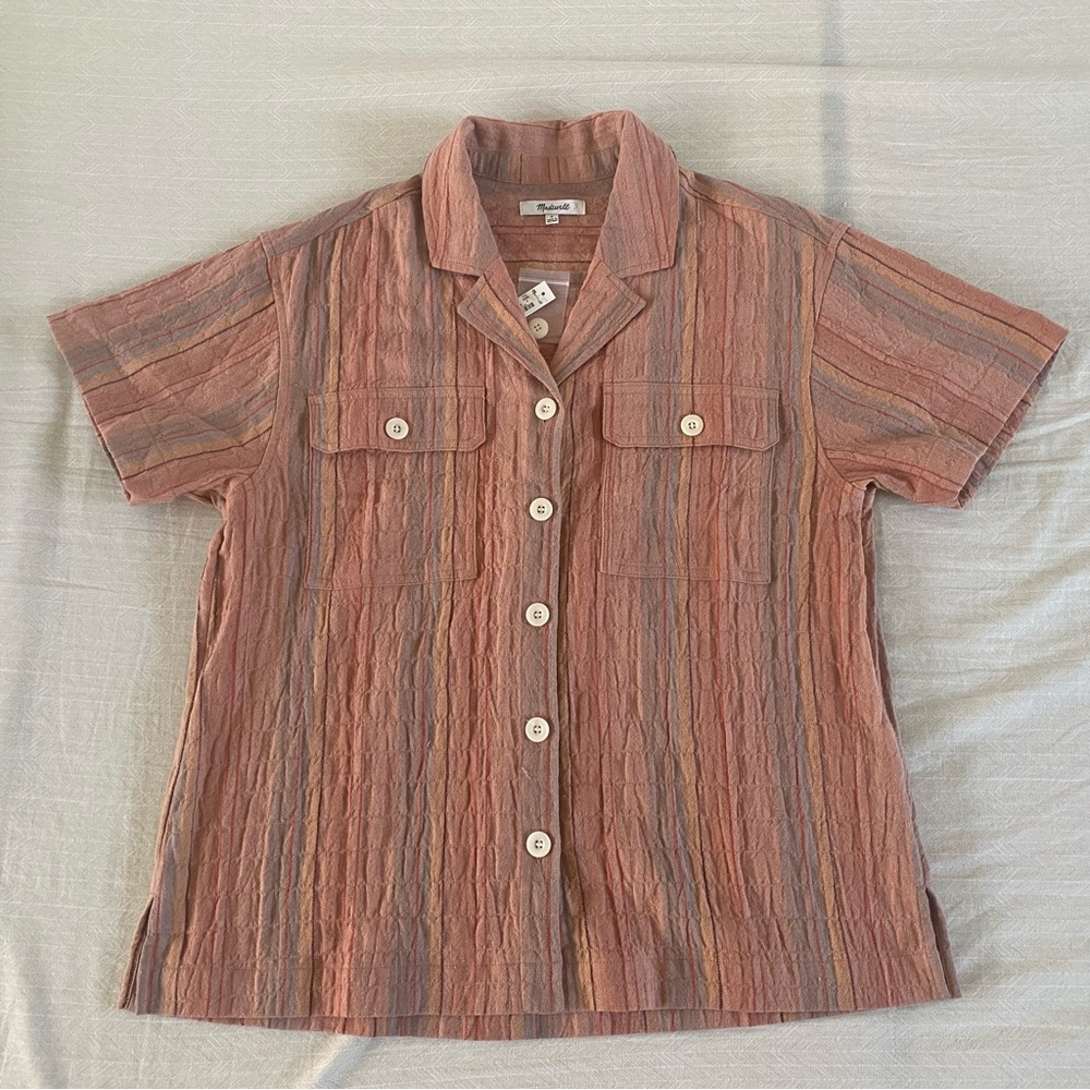 Madewell Stripe Stretch Cotton & Linen Camp Shirt - Size S